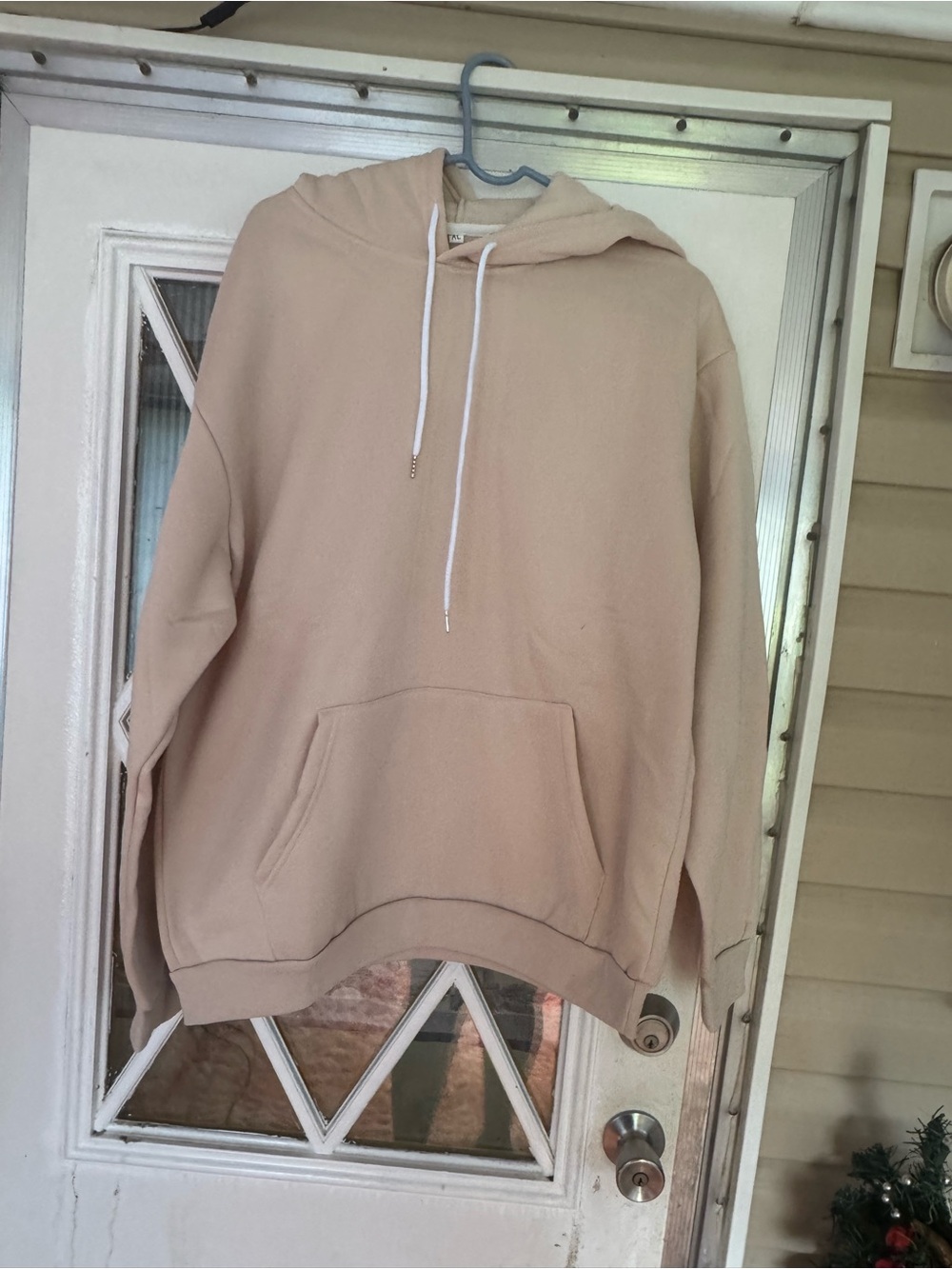 Men's Beige Crewneck Hoodie Pullover - Picture 2 of 7